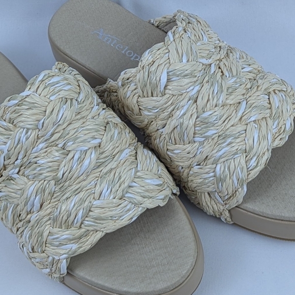 Antelope Bray Raffia Slide Sandal Leather Lining Natural EU39 8-8.5 NWOB - Picture 6 of 14